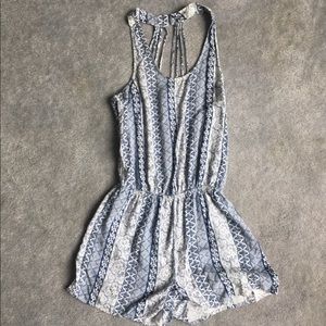 Blue and White Paisley Printed Romper